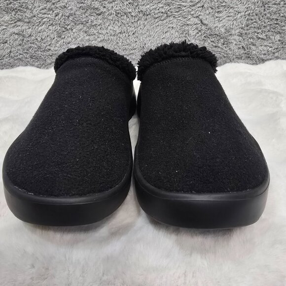 Oofos Oocoozie Men's Black Mule Slide Vegan Sherpa Fuzzy Sizwa New Recovery - Picture 8 of 11